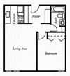 1 Bed 1 Bath Floor Plan 1 Bed 1 Bath Floor Plan at The Montecito, Colorado Springs, CO, 80916